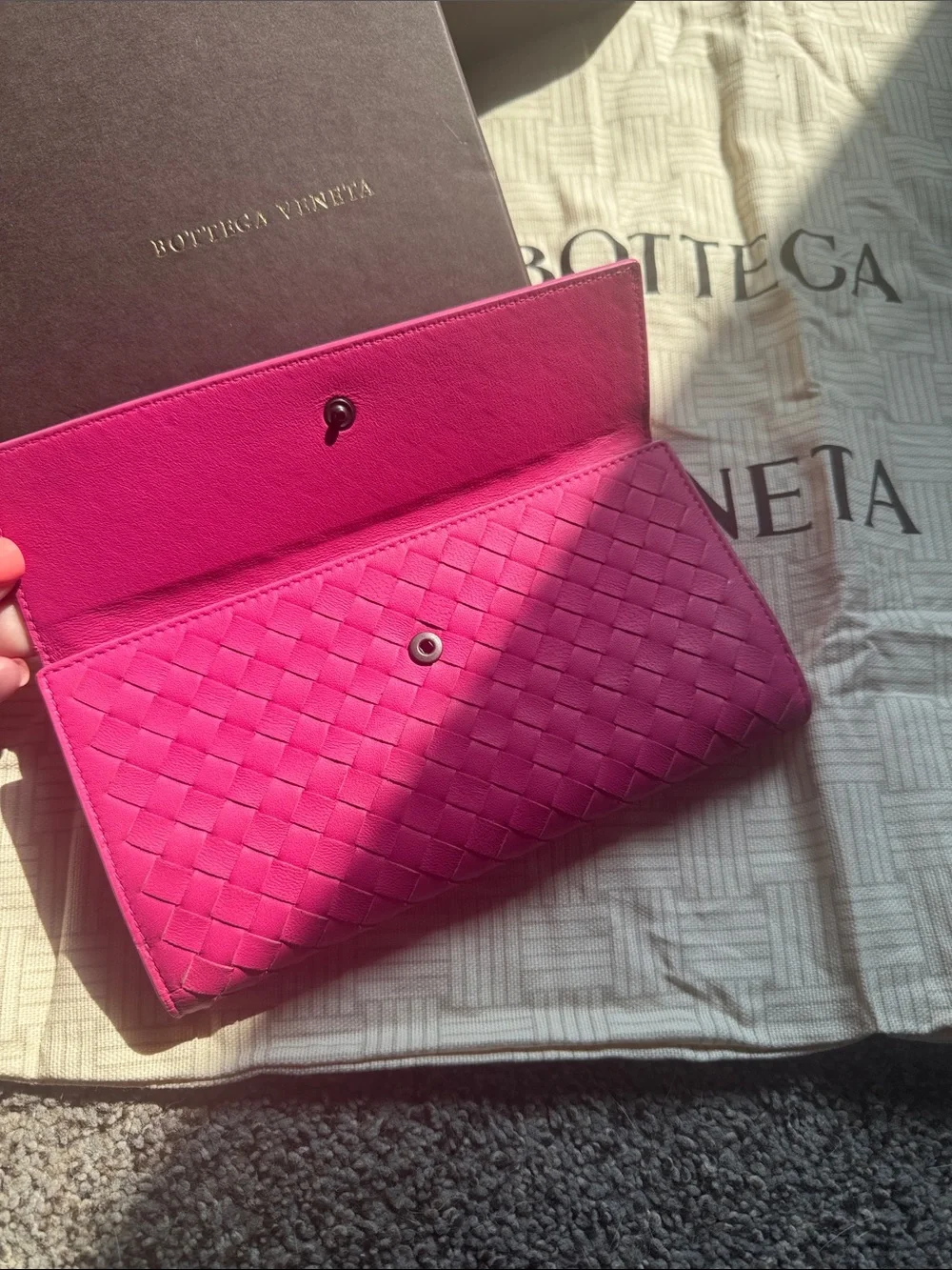 Bottega Veneta Hot Pink Intrecciato Fold-Over Wallet